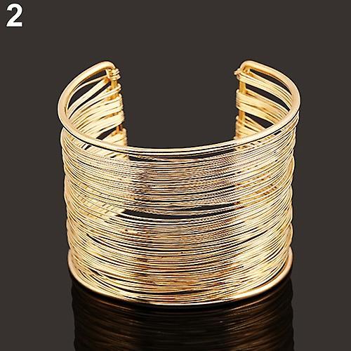 Merryso Fashion Women's Multilayer Metal Wires Strings Open Bangle Wide Cuff Bracelet Gold