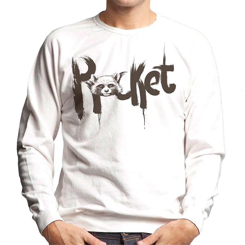 Marvel Guardians Of The Galaxy Rocket Paint Text Men's Sweatshirt White Medium