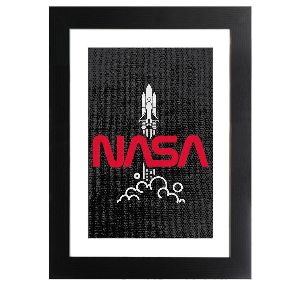 NASA Shuttle Launch Logo Framed Print Black 39 x 52 cm