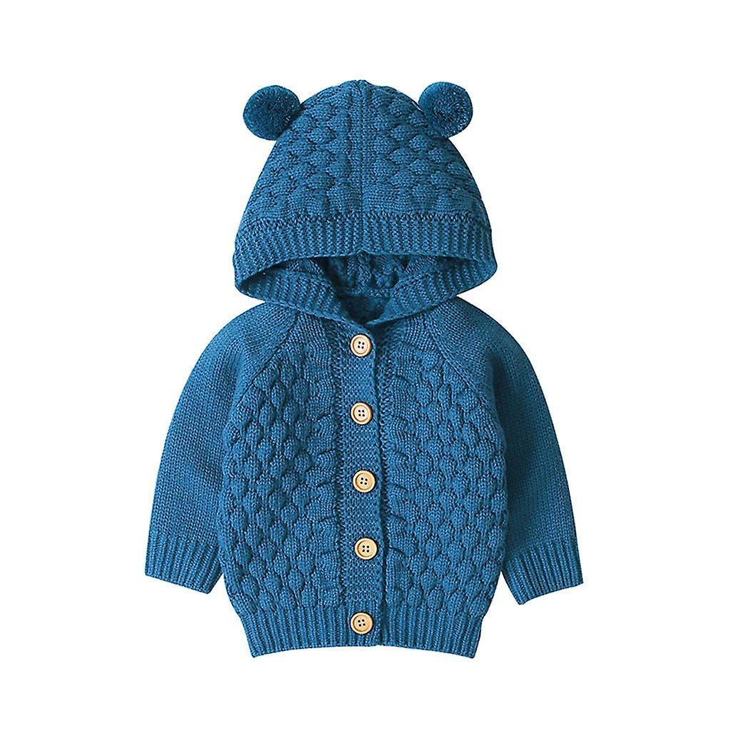 Slowmoose Newborn Baby Rabbit Ears Sweater, Winter Jacket Warm Coat 24M / Blue