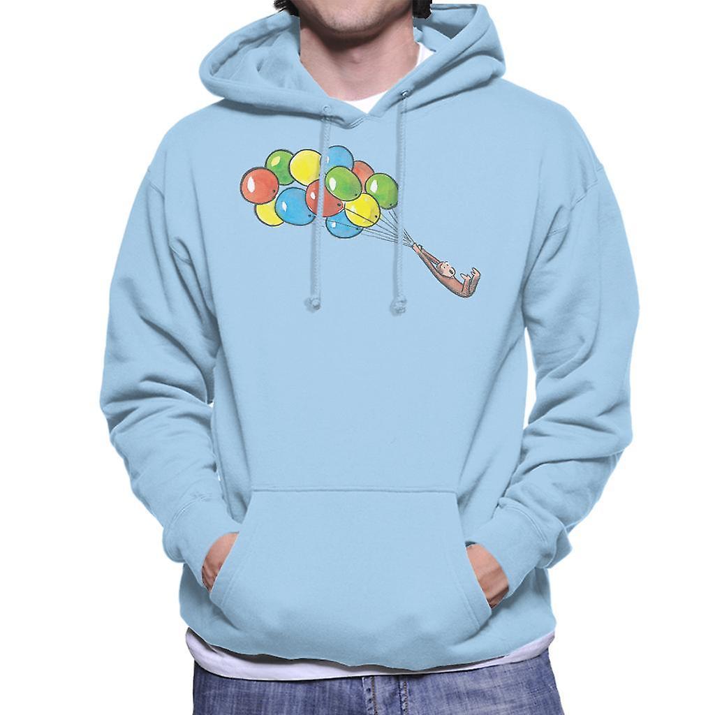 Curious George Balloon Flying Backwards Men's Hooded Sweatshirt Sky Blue Small