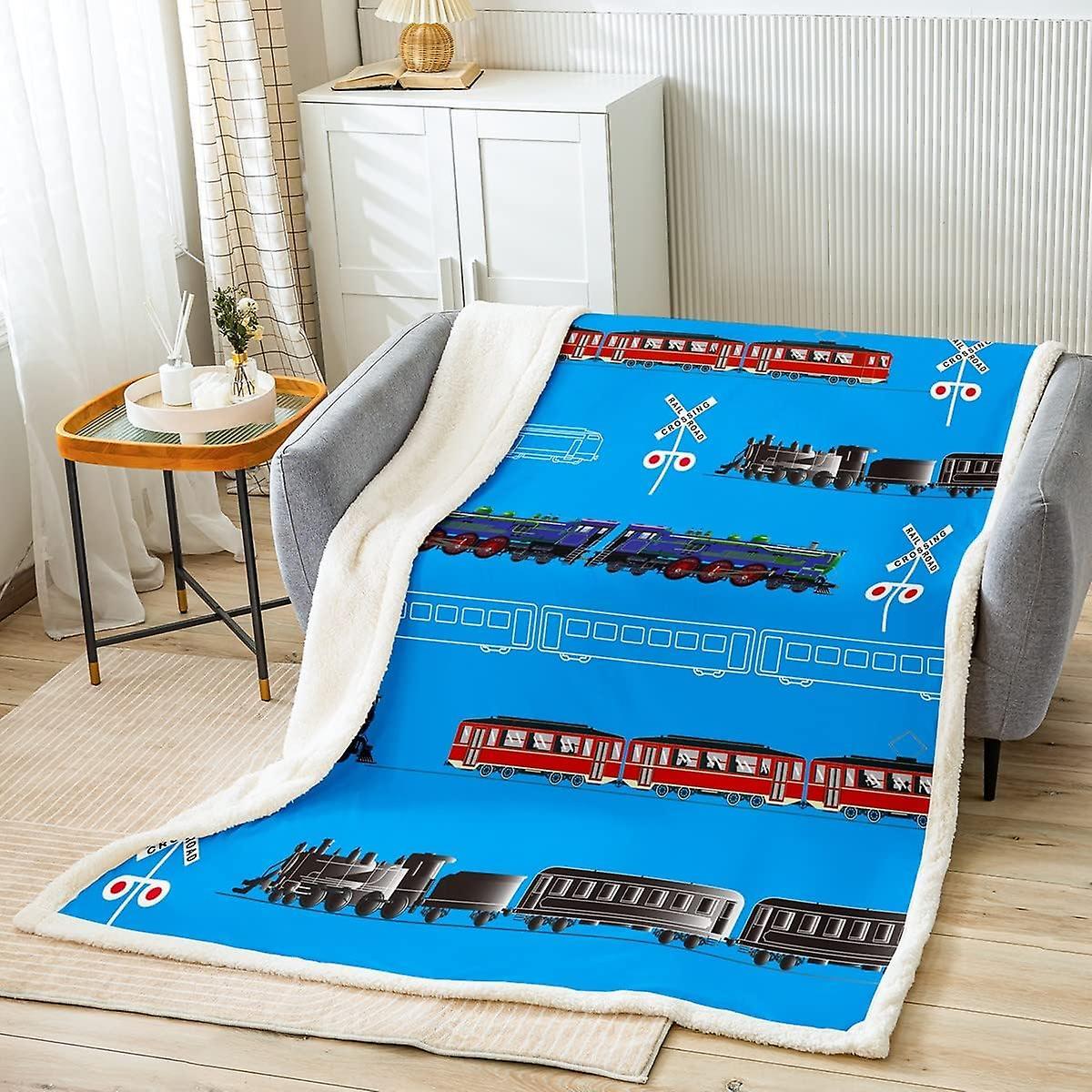 Kerota Train Kids Boys Sherpa Blanket Retro Steam Engine Toddler Fleece Throw Blanket for Teens Railway Track Transport Fuzzy Blanket for Sofa Bed ...