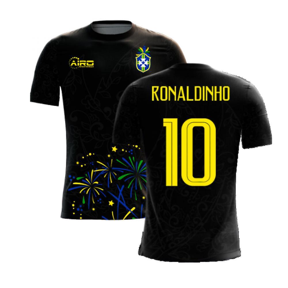 Airo Sportswear 2024-2025 Brazil Third Concept Football Shirt (Ronaldinho 10) Black LB 6-7yrs (116-122cm)