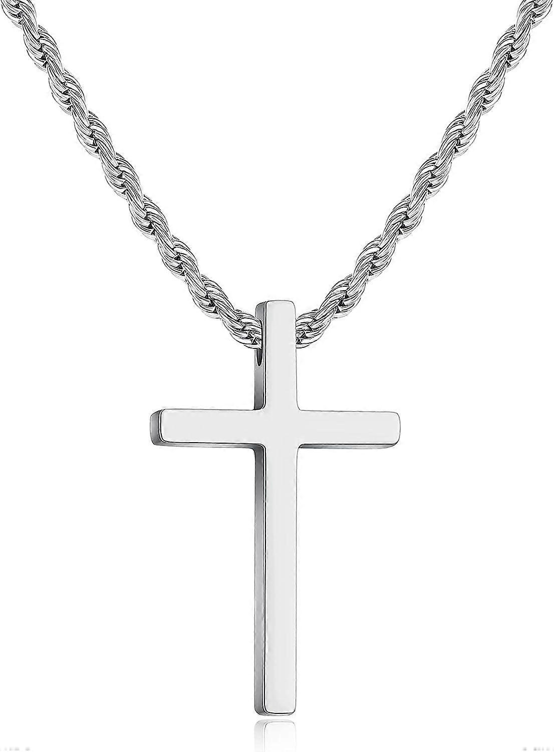 Morakot Cross Necklace For Men,Stainless Steel Black Silver Gold Cross Pendant Necklace For Men Boys Cross Chain For Men 16-24 Inches Rope Chain 22..