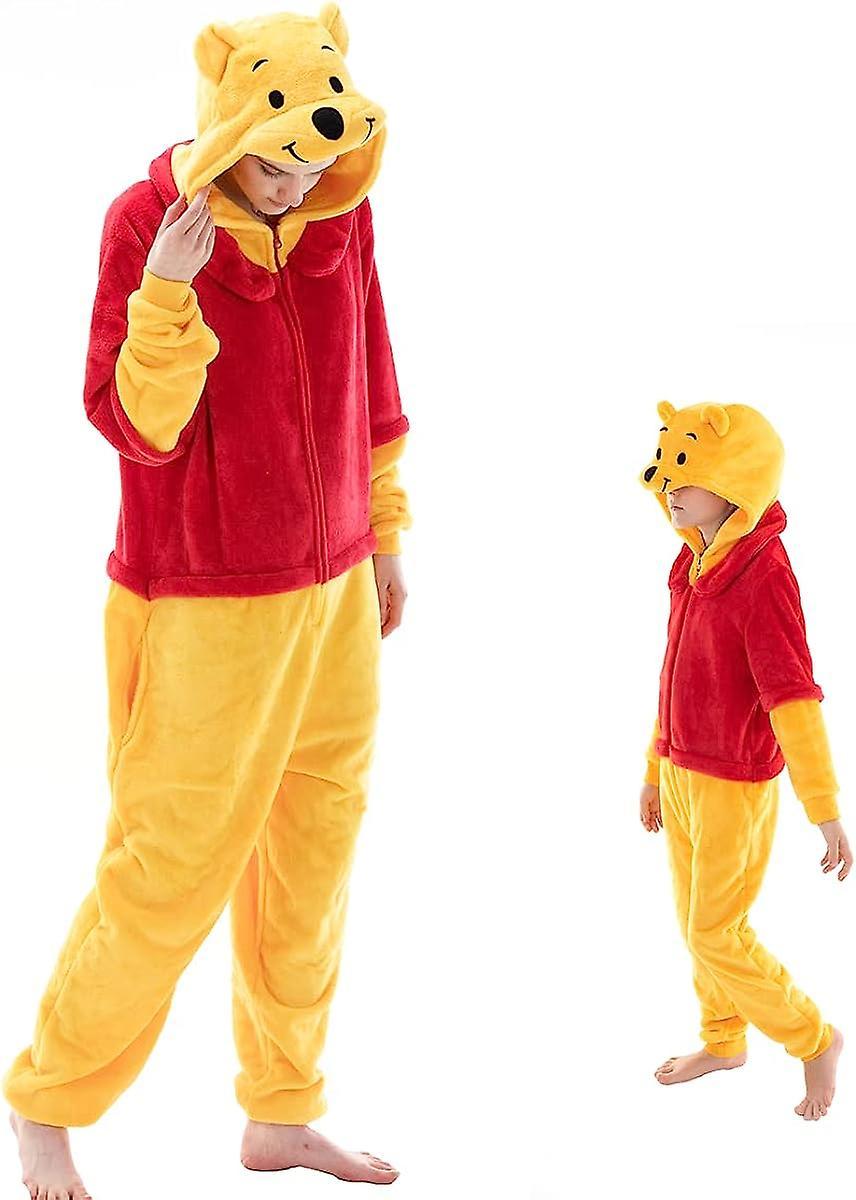 Regenboghorn Snug Fit Unisex Adult Pajamas, Flannel Cosplay Animal One Piece Halloween Costume Sleepwear Homewear Pooh 85cm