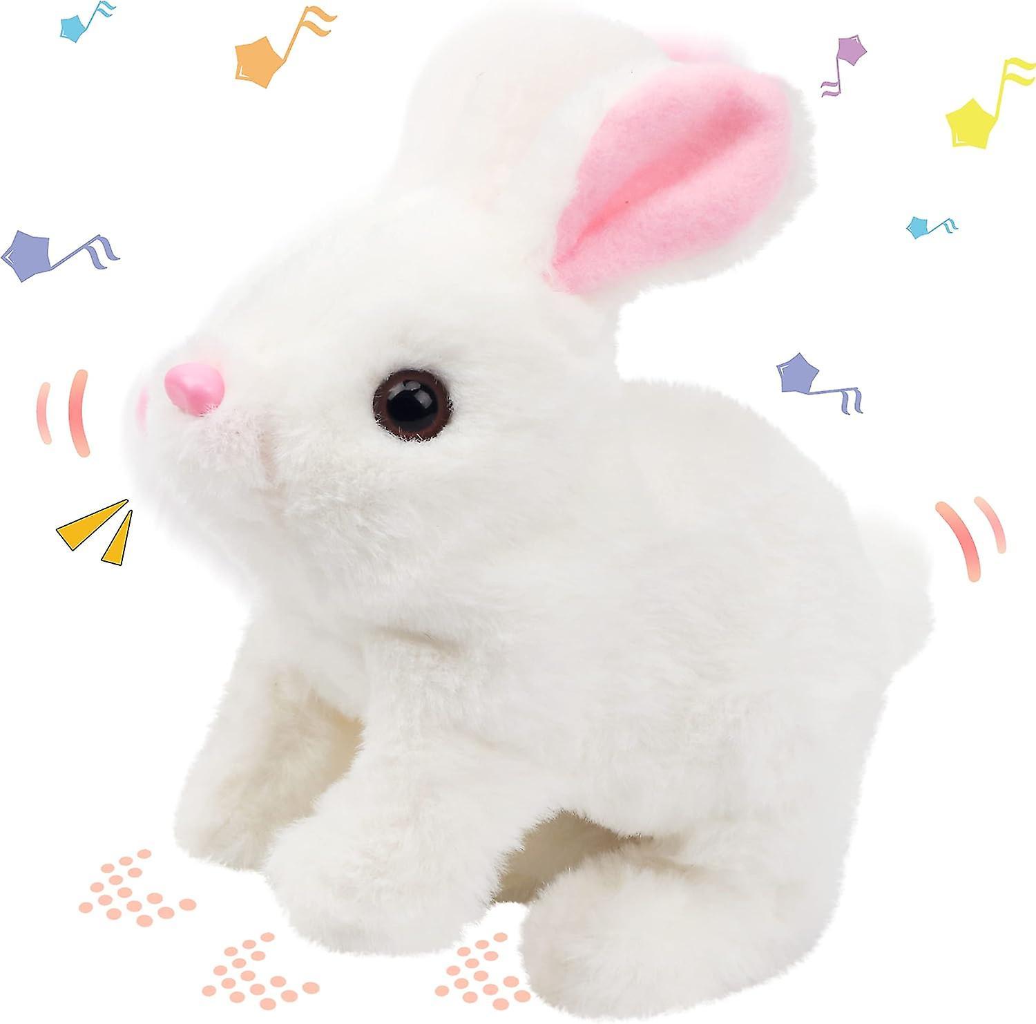 Heyone Hopping Rabbit Interactive Electronic Pet Plush Bunny Toy With Sounds And Movements Animated Walking Wiggle Ears Twitch Nose Gift, White, 7''