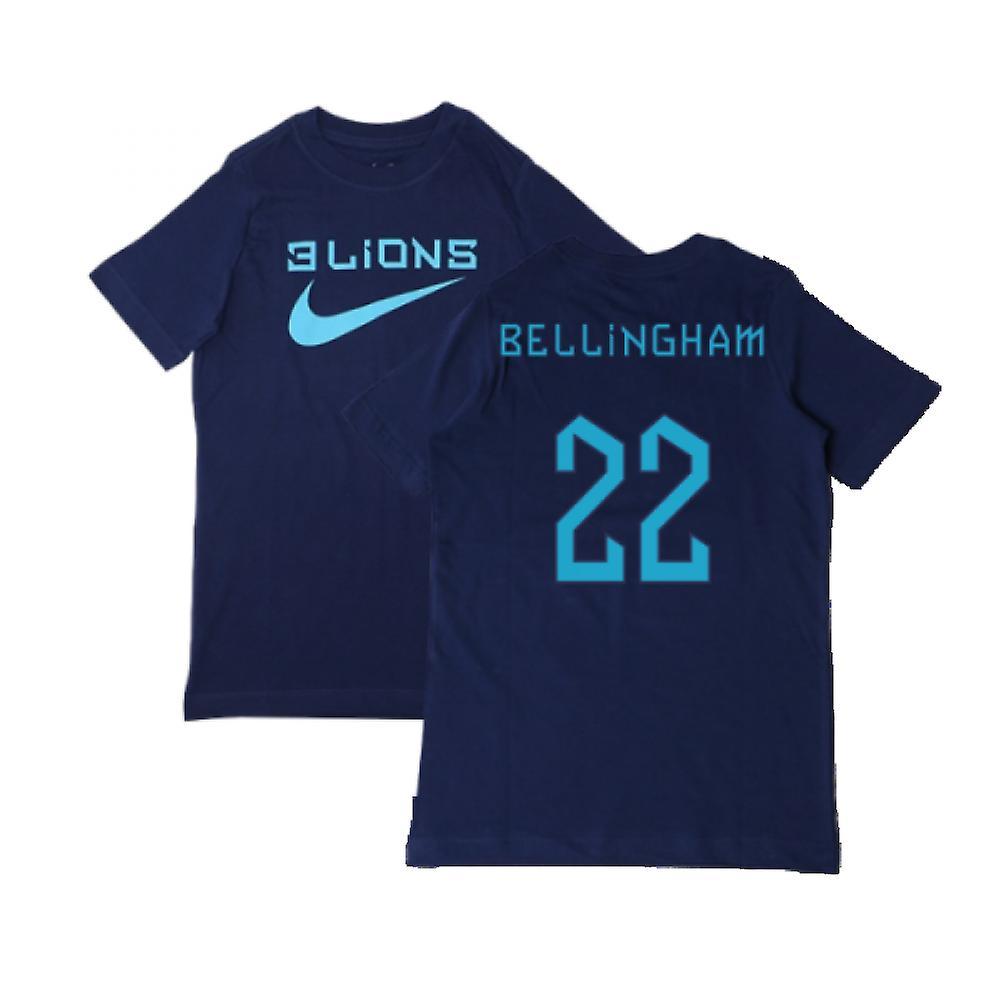 Nike 2022-2023 England Three Lions Tee (Navy) - Kids (Bellingham 22) MB 27-29 inch Chest (69/75cm)