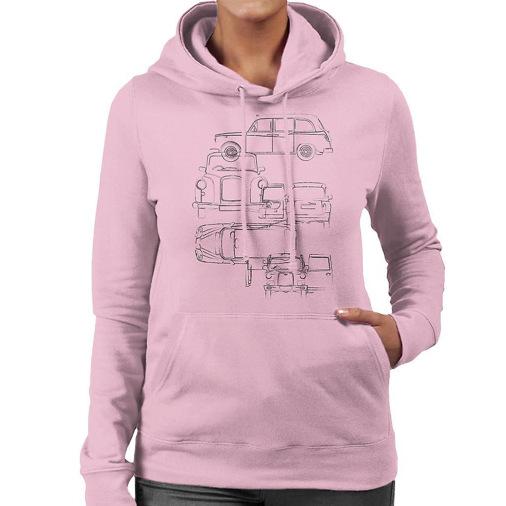 London Taxi Company Light Blueprint Women's Hooded Sweatshirt Light Pink Large