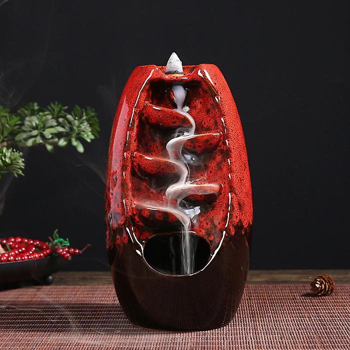 Minideal Aromatherapy Ornamental Incense Burner Waterfall Backflow - Backflow Incense Burner Feng Shui Decor Ornament Red