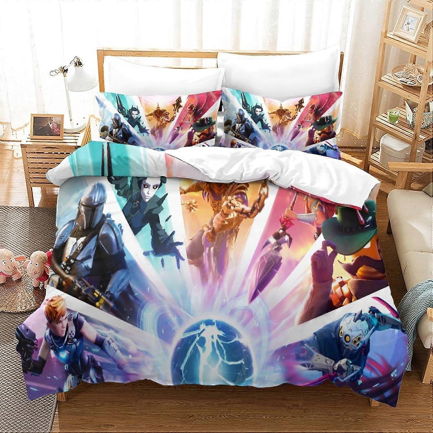 Kerota 3 Pieces Fortnite Duvet Cover Cartoon Game 3D Printing Quilt Cover Set Pillowcase Boy Girl Bedroom Bedding Set Double200x200cm