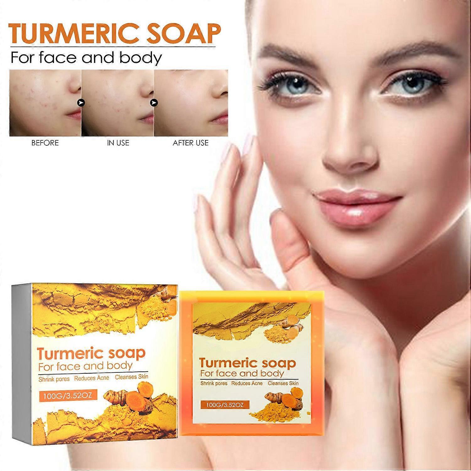 Unbrand Turmeric Soap For Face and Body Cleanser, Smooth Skin And Moisturizing, Organic Turmeric Soap For Acne, Oil Control, Pores Deep Cleaning 1Pcs