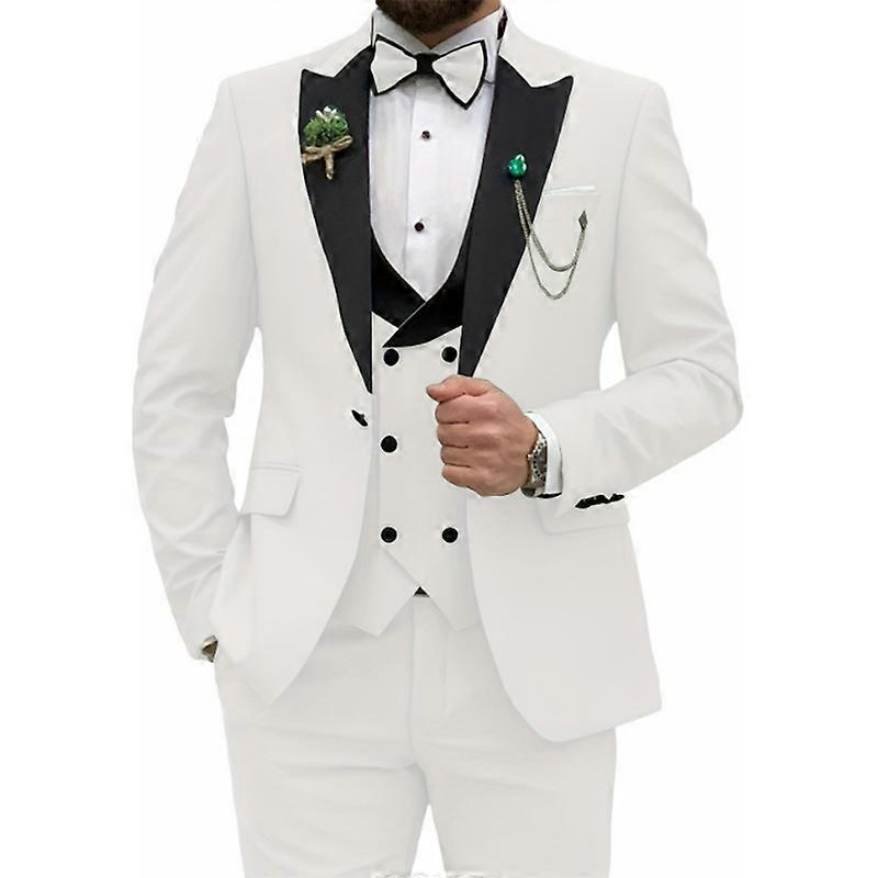 Waidfu Mens Suits Slim Fit 3 Piece Tuxedo Suit Wedding Party Blazer White 52