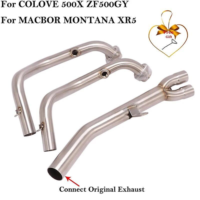 Sanxing For COLOVE 500X ZF500GY MACBOR MONTANA XR5 Link Tube Motorcycle Exhaust Escape Modified Front Middle Pipe Connect 51MM Muffler Gold