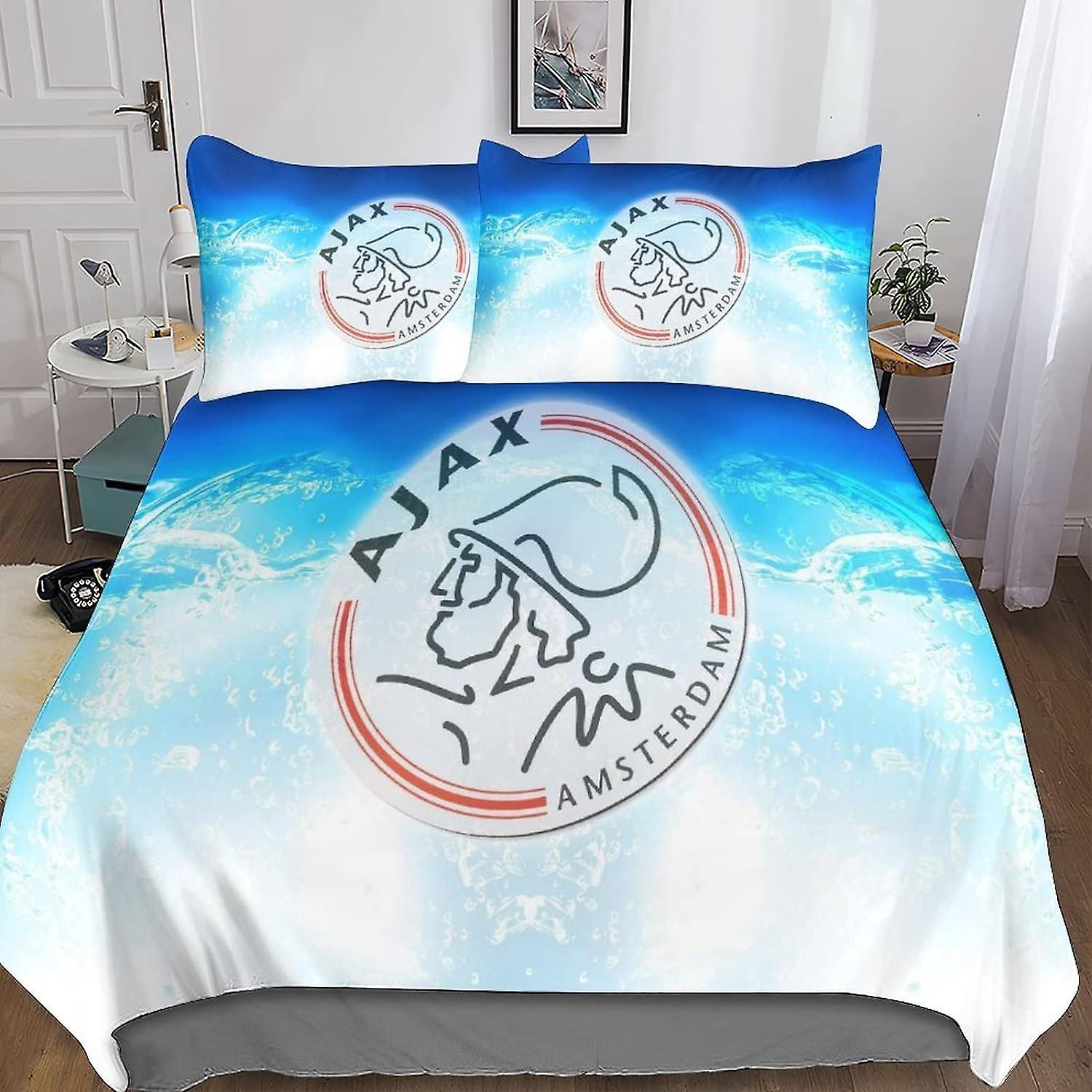 Kerota Ajax Logo Bedding Duvet Cover Set Football Pattern Sports Pieces Microfiber Bedding Suitable for Boys and Girls Double Double200x200cm