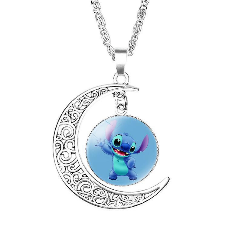 Heyone Stitch Necklace Cute Stitch Gifts for Girls Jewelry Stitch Lover Gifts with Moon Pendant