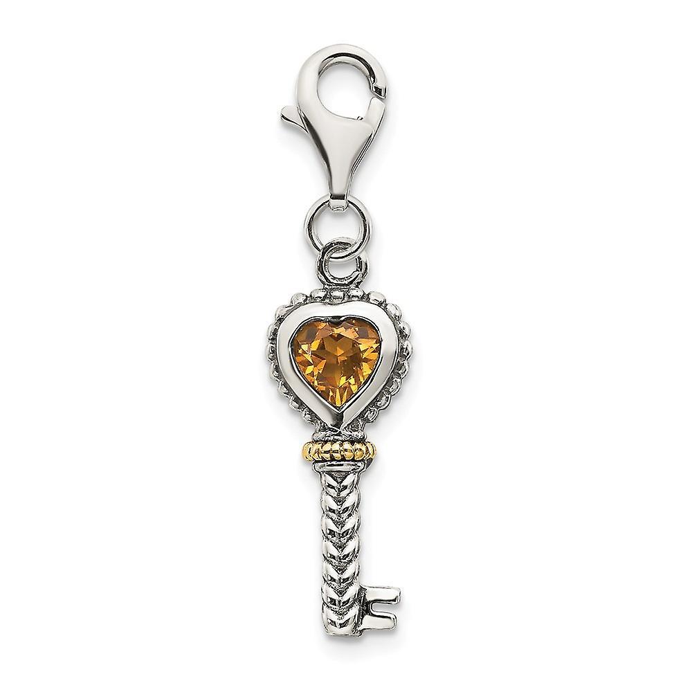 JewelryWeb 925 Sterling Silver Fancy Lobster Closure With 14k Citrine Key W Lobster Clasp Charm Pendant Necklace Measures 31x8mm Je