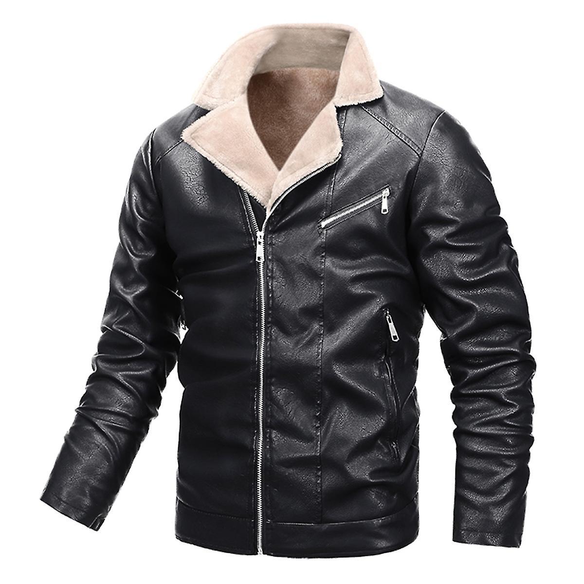 Allthemen Mens Classic PU Leather Thicken Everyday Wear Jacket Black L