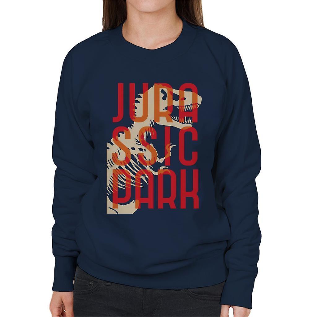 Jurassic Park Oversized Red Text Women's Sweatshirt Navy Blue Large