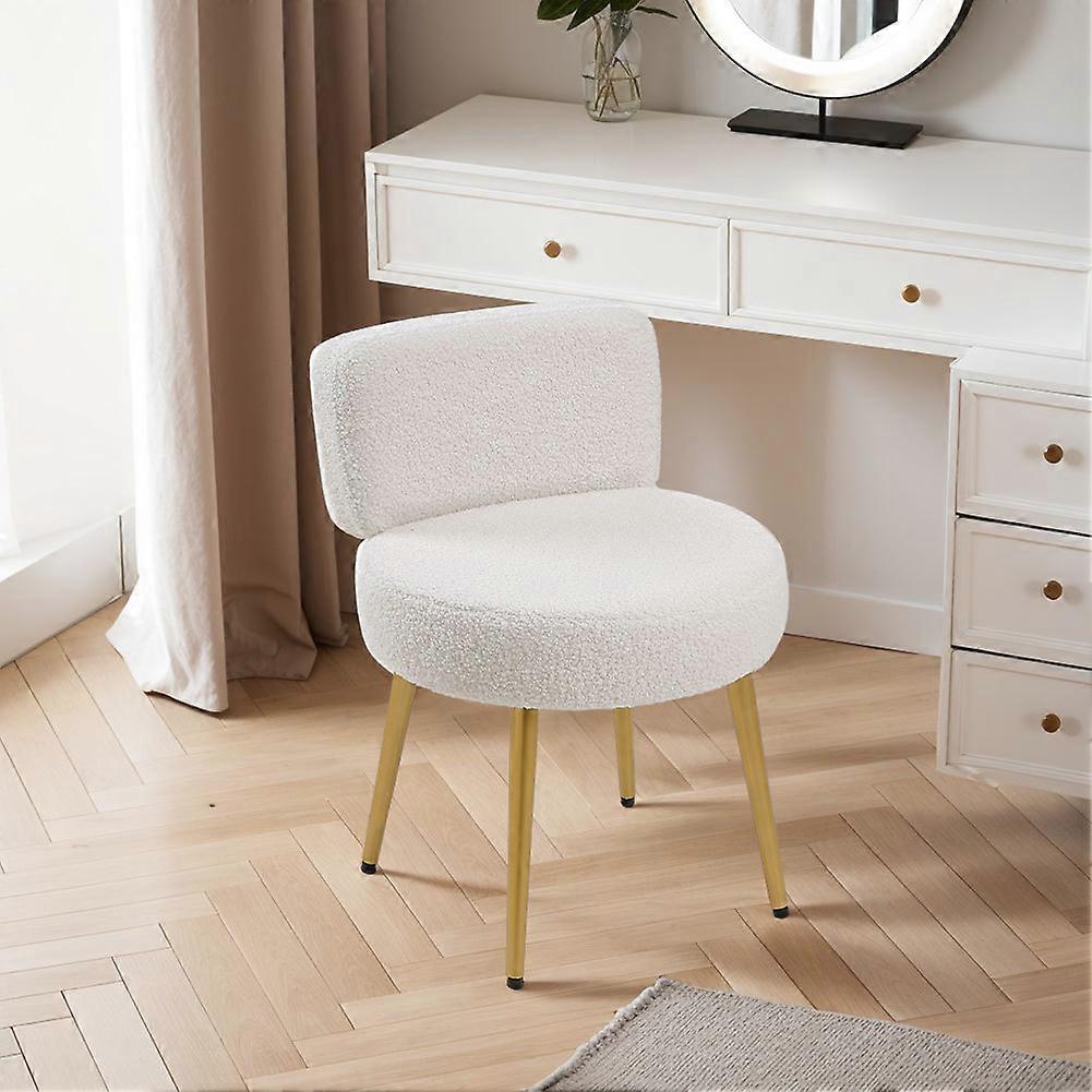 Living And Home Dressing Table Stool Low Back Makeup Stool Chair Cream Faux Fur Vanity Stool with Metal Legs