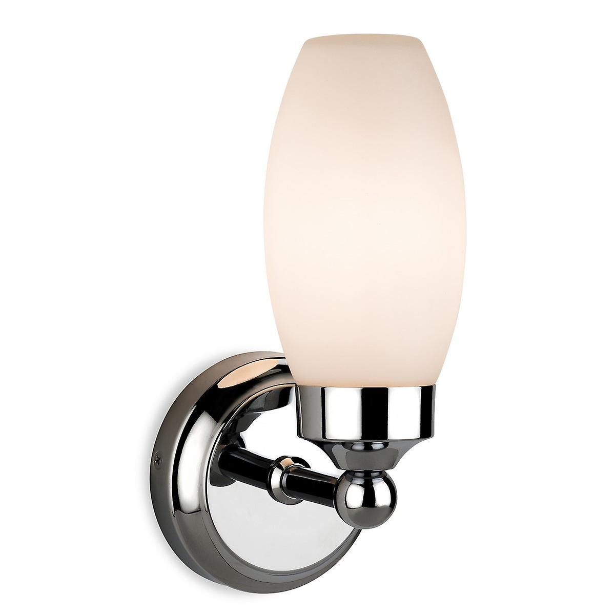 Reef 1 Light Bathroom Wall Light Chrome with Opal Glass IP44 E14