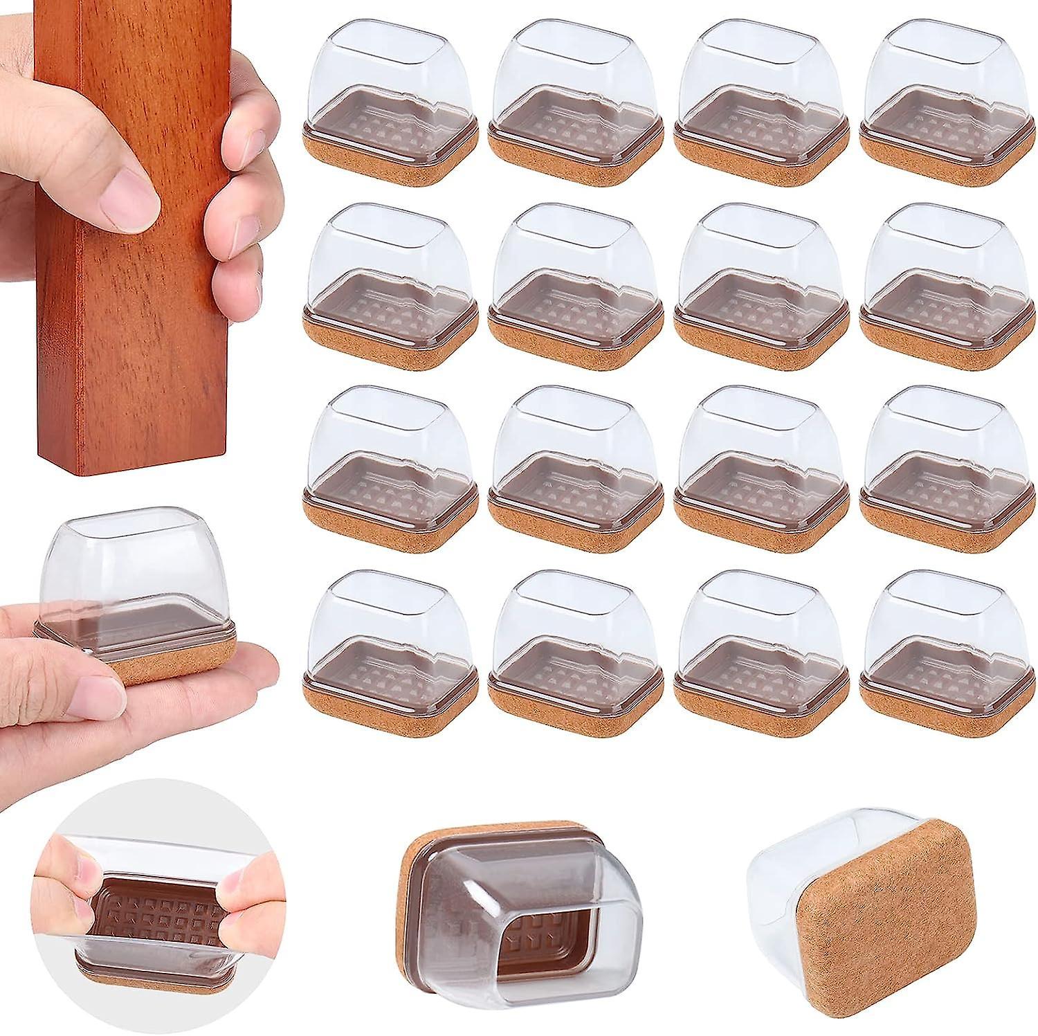 Wenkeay TPE Transparent Chair Leg Caps,16Pcs Chair Leg Floor Protectors,with Felt Pads