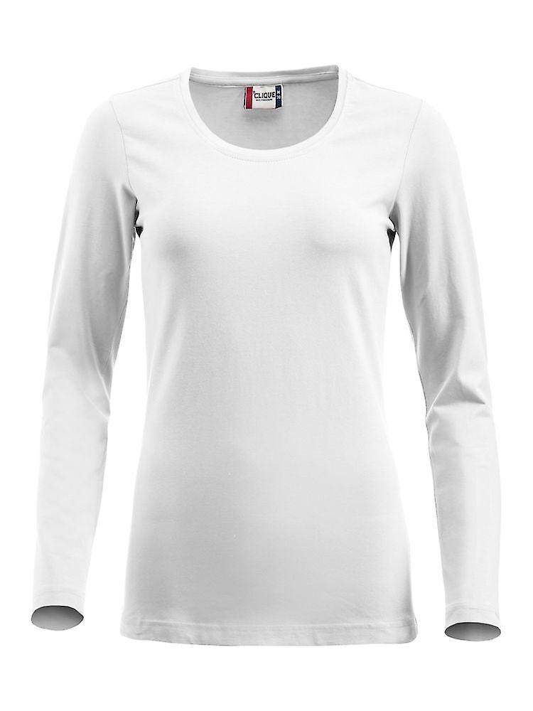 Clique Carolina Long Sleeve Ladies T-Shirt | Crew Neck | Stretch Top White S