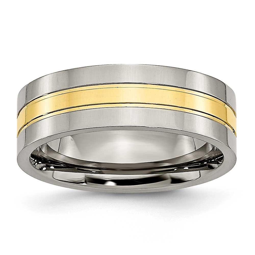 Chisel Titanium Engravable Yellow Ip Plated Grooved 7mm Polished Band Ring Jewelry Gifts for Women - Ring Size: 5 to 15