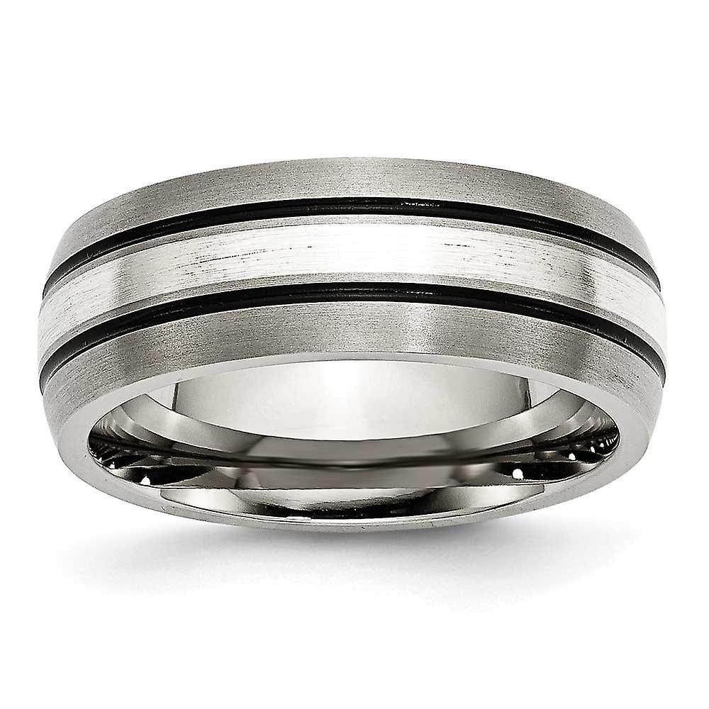 Chisel Titanium Brushed Engravable Sterling Inlay Brush/8mm Band Jewelry for Women - Ring Size: 8 to 15 14.5