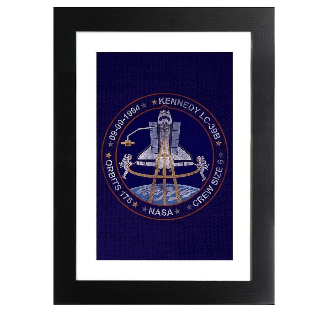 NASA STS 64 Discovery Mission Badge Distressed Framed Print Navy Blue 39 x 52 cm