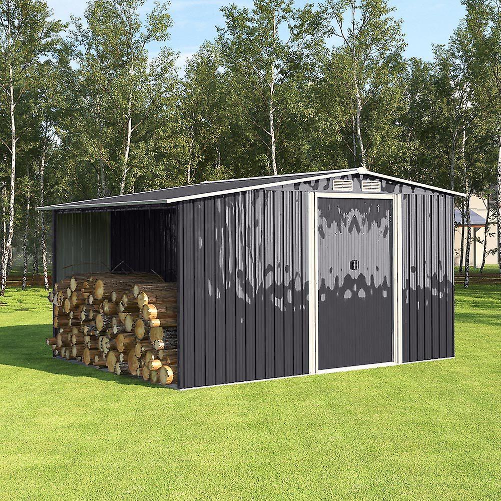 Living And Home 4 x 8 FT Metal Garden Shed with Firewood Log Storage