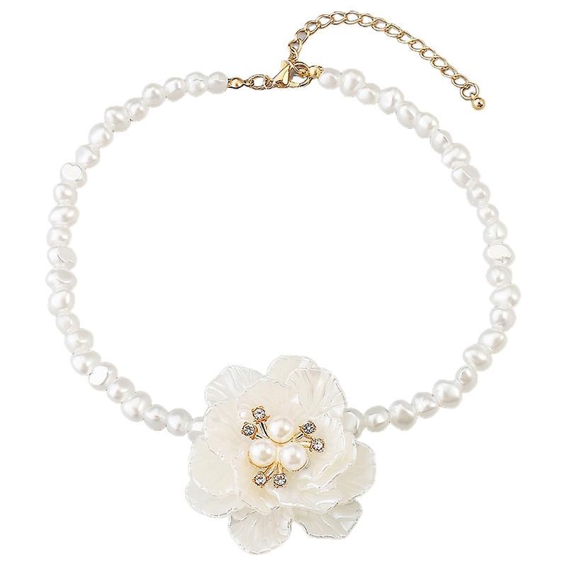 Unbrand Simple Camellia Flower Necklace Choker Jewelry Imitation Pearl Clavicle Chain