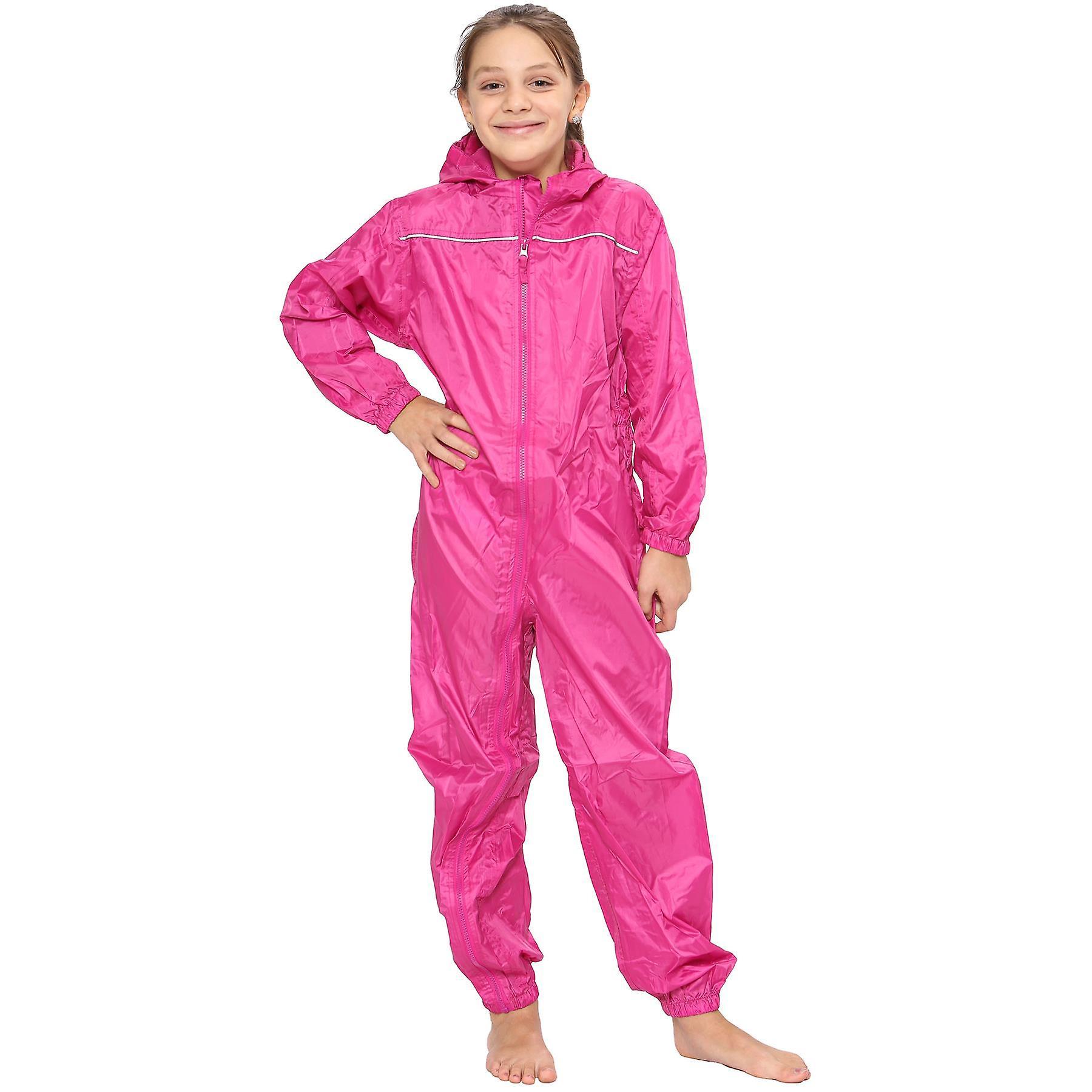 A2Z 4 Kids Unisex Waterproof Hooded Overall Rainsuit. Pink 13 Years