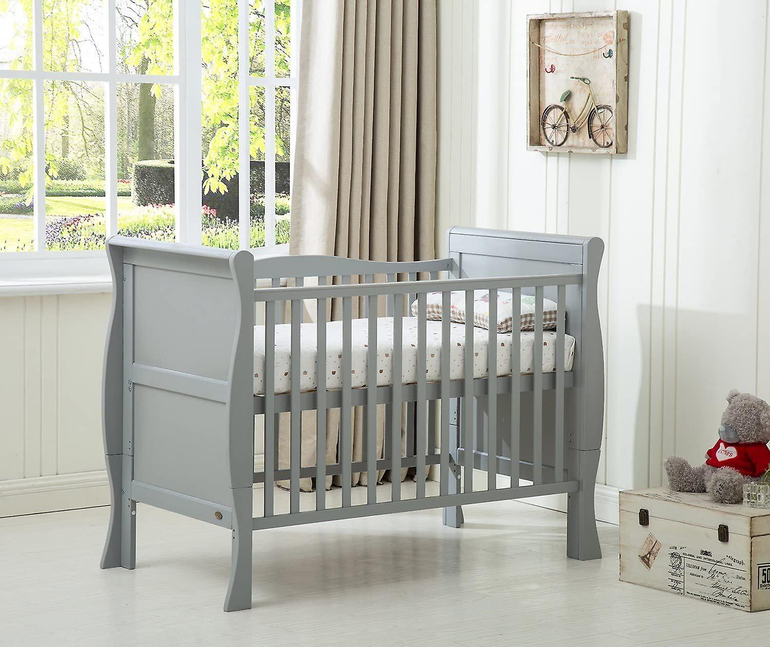 mcc direct MCC Solid Wooden Cot bed Savannah Sleigh Cotbed & Water Repellent Mattress GREY