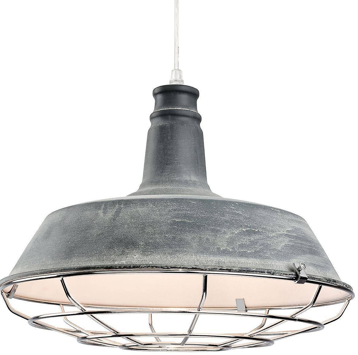 Firstlight Lighting Manta 1 Light Dome Ceiling Pendant Concrete, Chrome Grill, E27