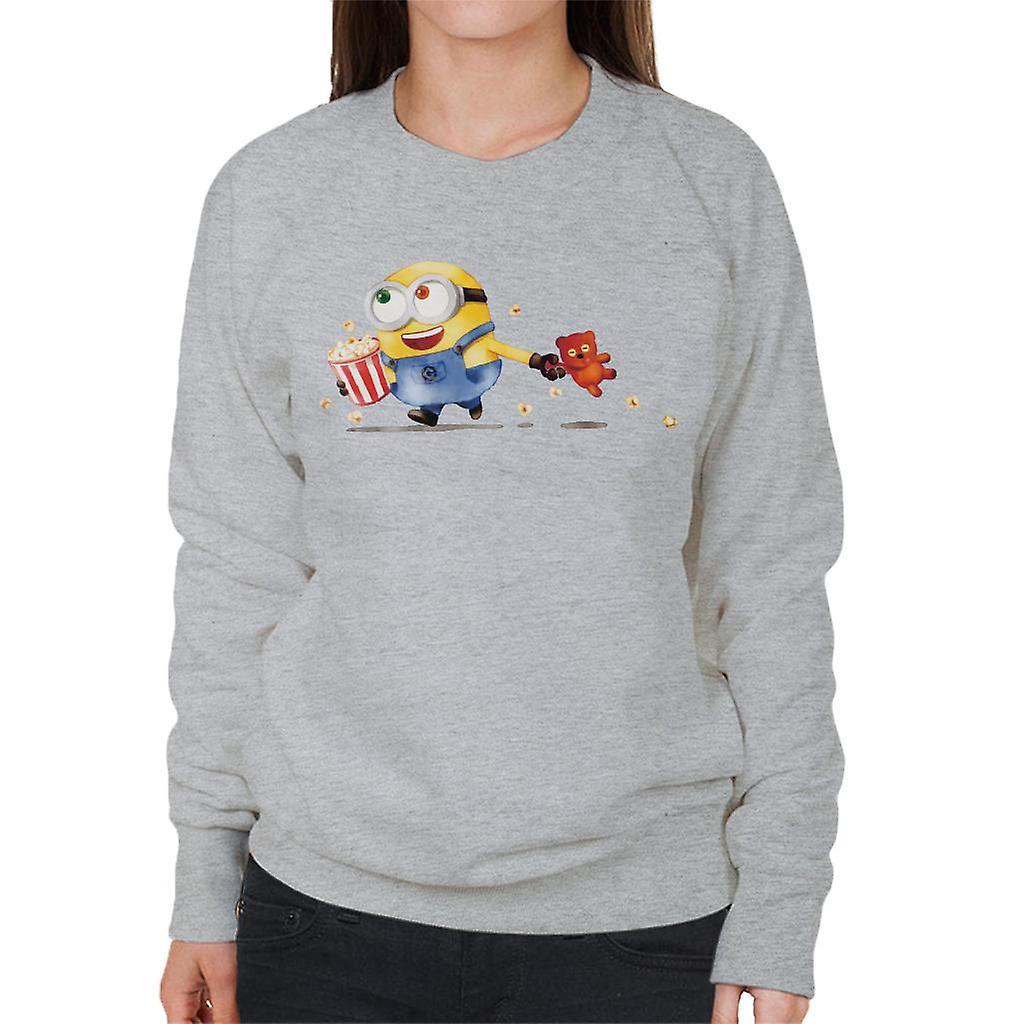 Despicable Me Bob The Minion Teddy Bear Popcorn Women's Sweatshirt Heather Grey X-Large