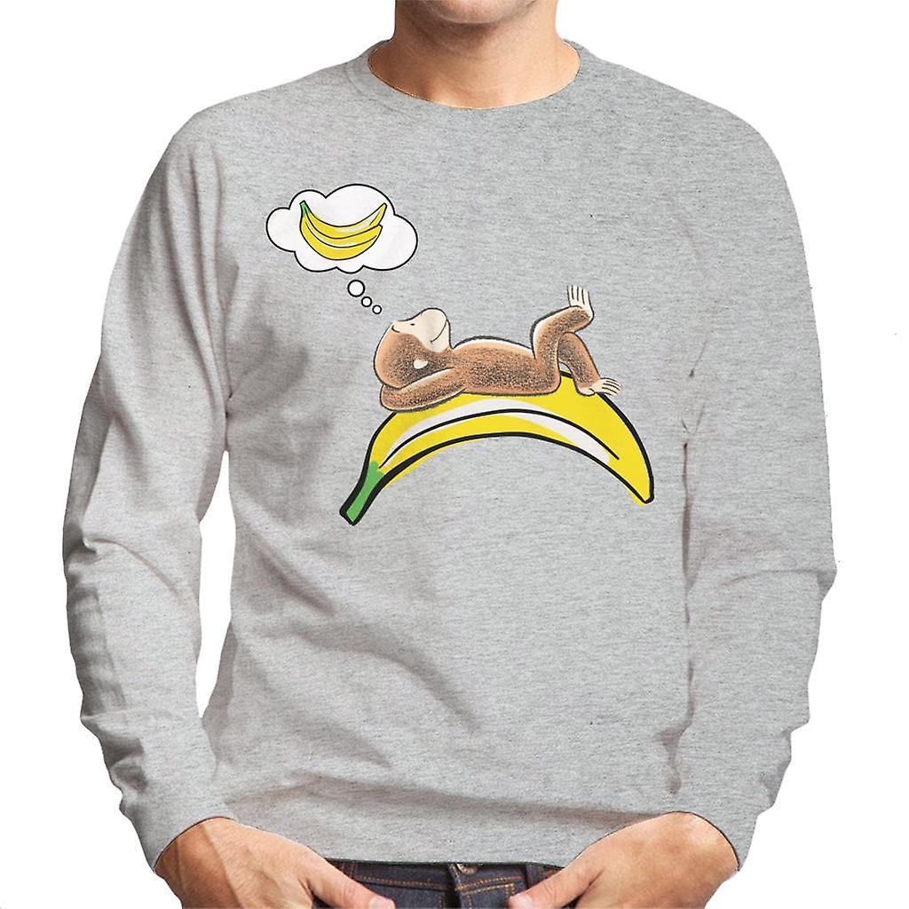 Curious George Dreaming Of Bananas Men's Sweatshirt Heather Grey Large