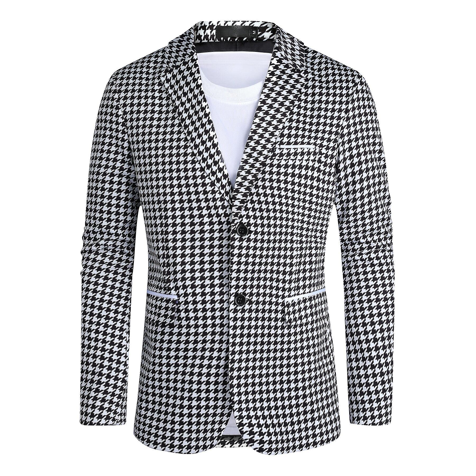 Allthemen Men's Casual Houndstooth Notched Lapel Polyester Blazer Black L