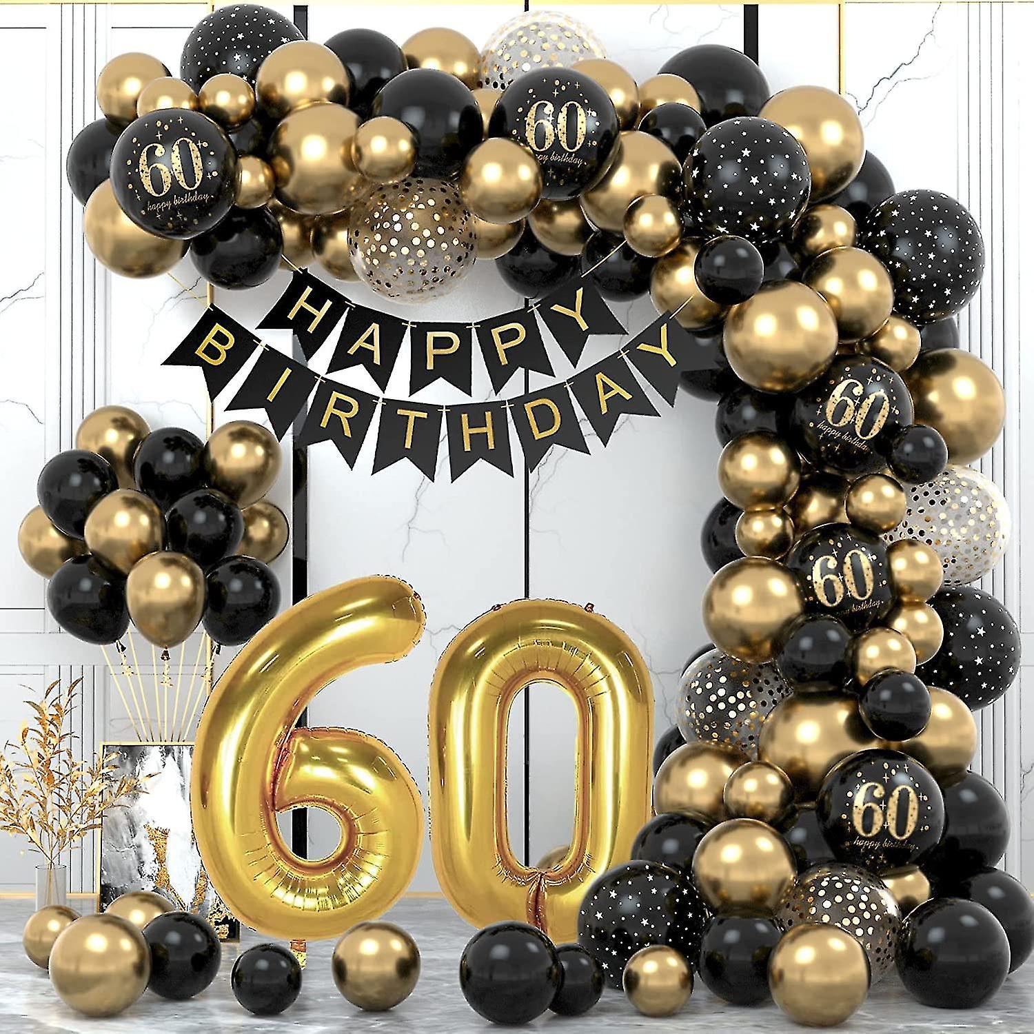 Tianzun 60th Birthday Decoration, 60th Birthday Decoration, Happy Birthday Garland Balloon Black Gold Decoration