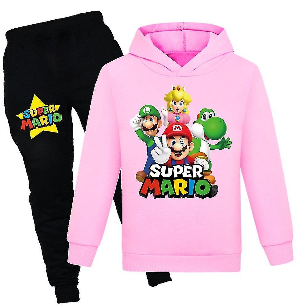 Aswei Kids Super Mario Bros Pullover Hoodies And Sweatpants 2 Piece Outfit Set Jogging Tracksuit Sweatshirt Set For Boys Girls Pink 7-8 Years