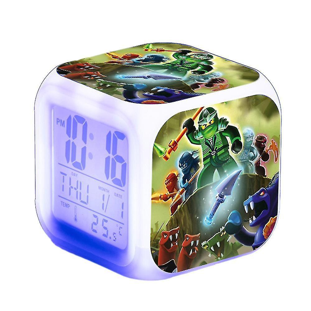 Elciaicle Ninjago Led Digital Alarm Clock 7 Colorful Light With Temperature Date For Kids A