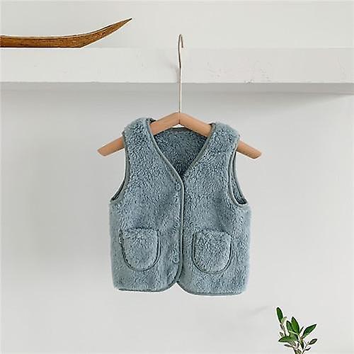 Slowmoose V Neck Winter Warm Vest, Faux Fur Waistcoat Light Blue 24M