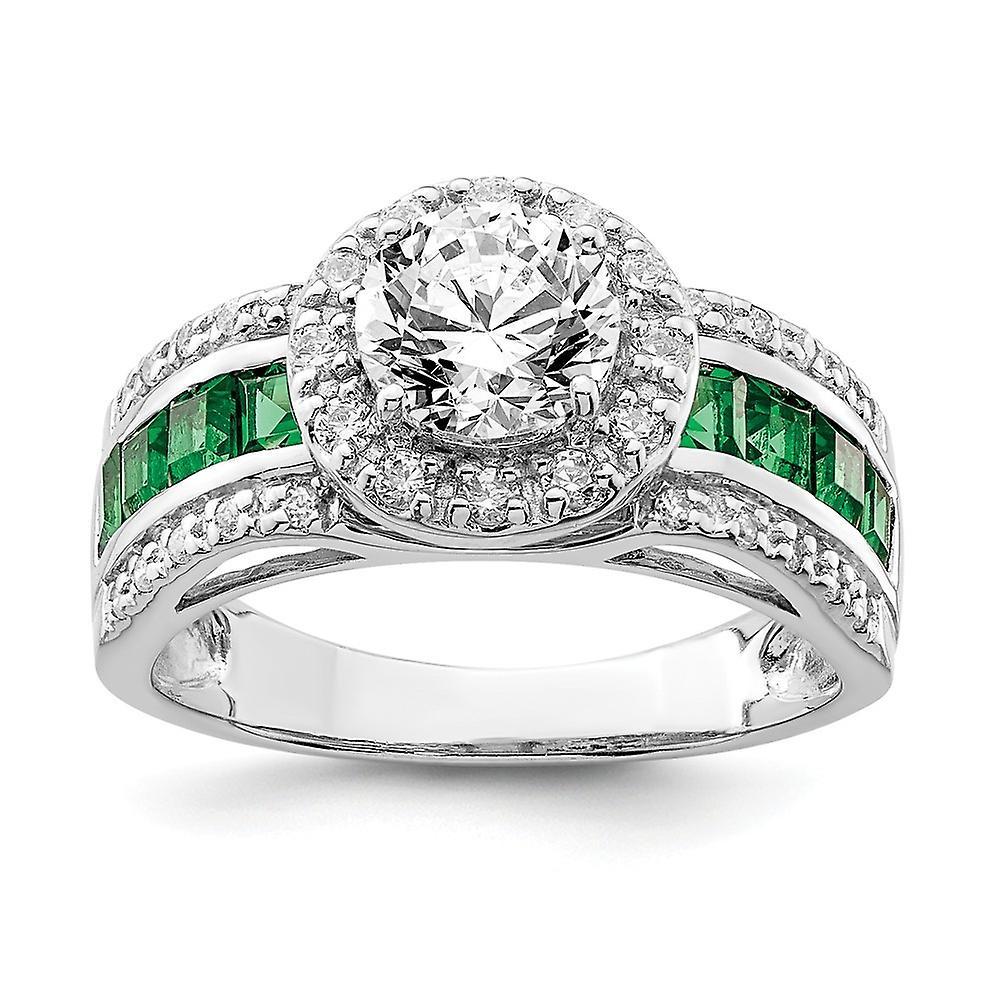 JewelryWeb 925 Sterling Silver Polished Open back CZ Cubic Zirconia Simulated Diamond and Labcreated Emerald Ring Measures 3.5mm Wi 8