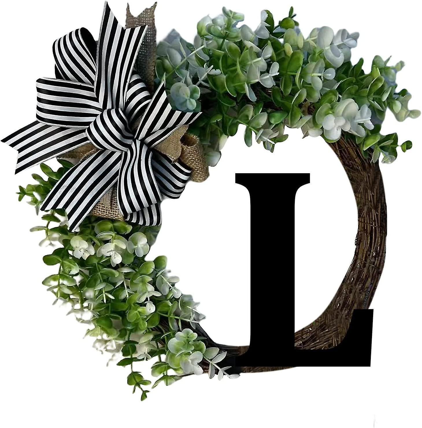 Tianzun Unique Last Name Year Round Front Door Wreath With Bow, Welcome Sign Garland Creative 26 Letter Farmhouse Wreath Letter L