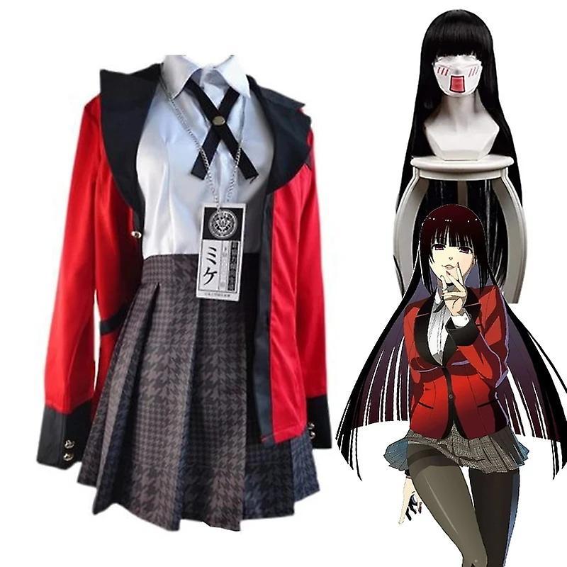 Dlelv Kakegurui Jabami Yumeko Cosplay Costume Halloween Sayaka Compulsive Gambler Anime School Girl Pleated Skirt Uniform Full Set Costume And Wig L