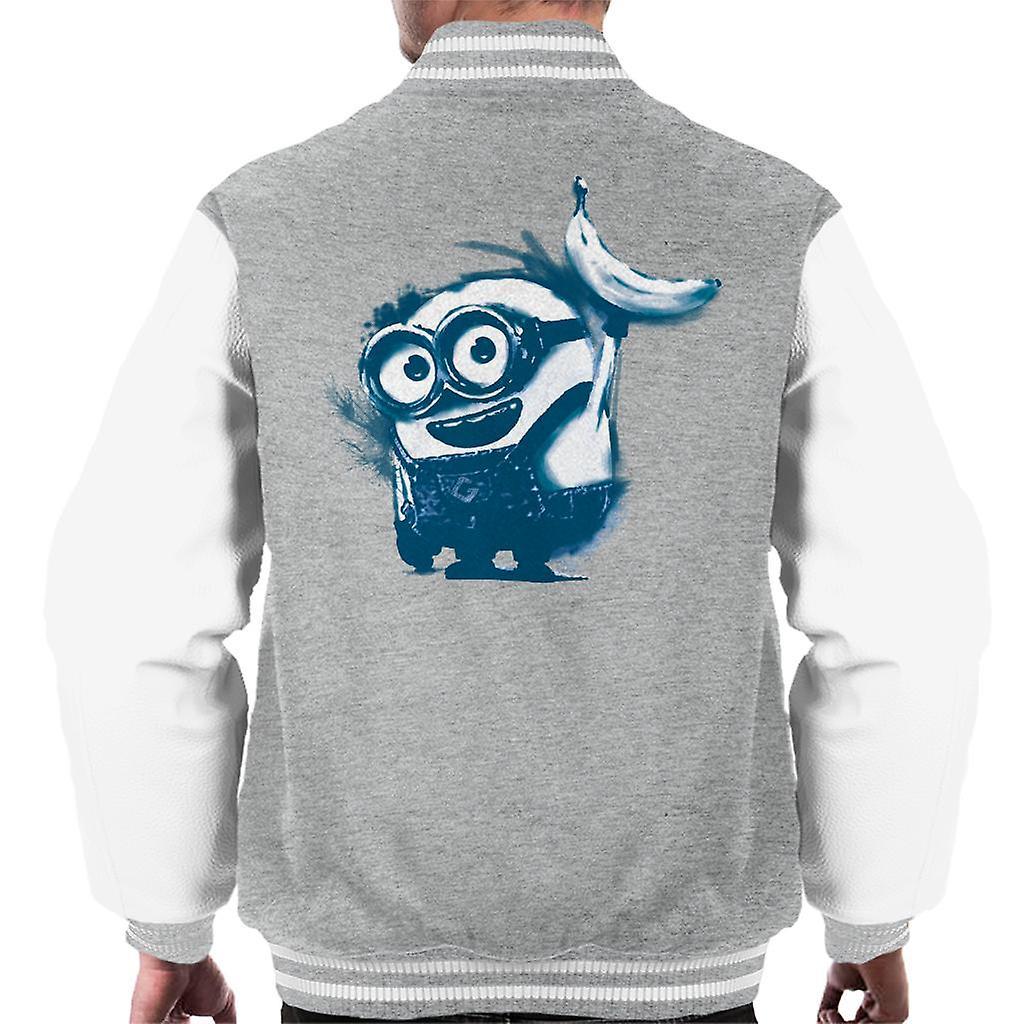 Despicable Me Bob The Minion Banana Art Men's Varsity Jacket Heather Grey/White Medium