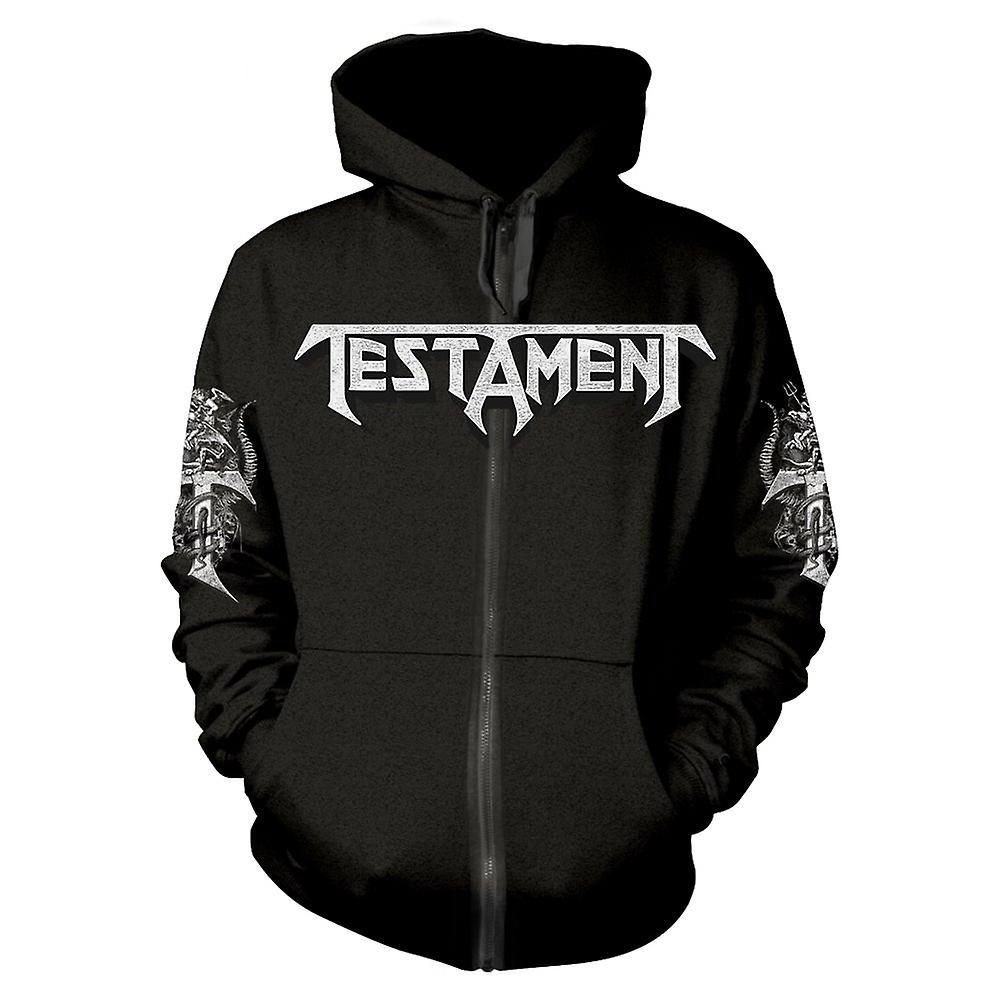 Testament unisex zipped hoodie: pitchfork horns (back print) Black Small