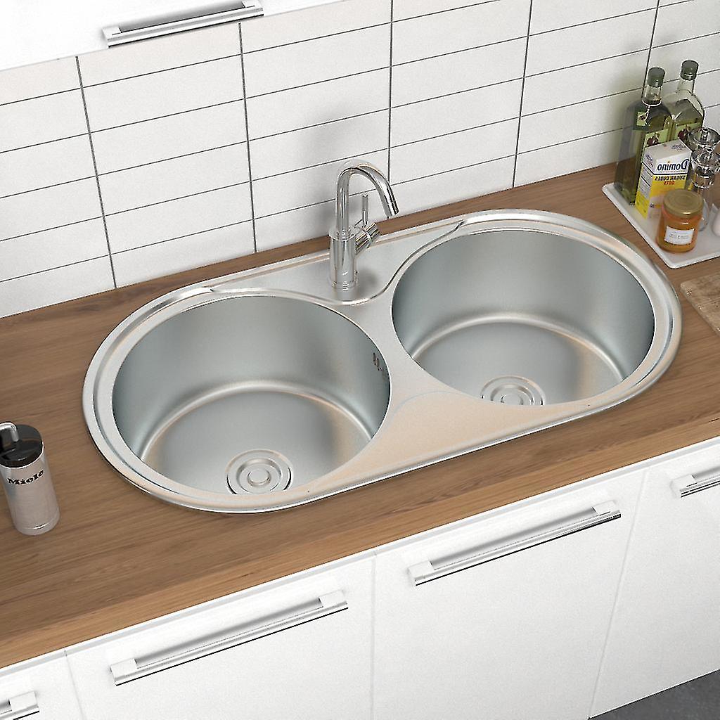 Living And Home Stainless Steel Kitchen Inset Sink Double Bowl