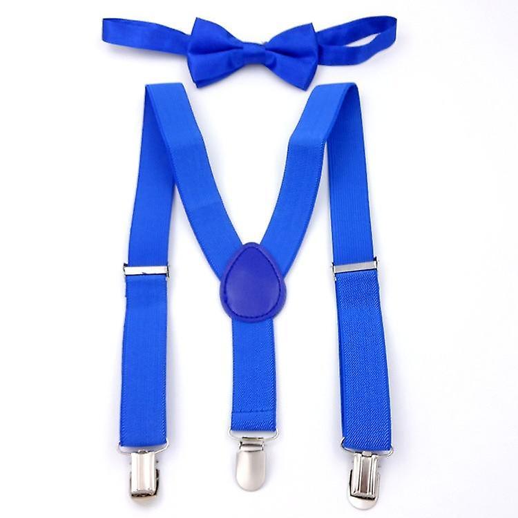 Slowmoose Adjustable And Elasticated Kids Suspenders With Bowtie Bow Tie Set dark blue