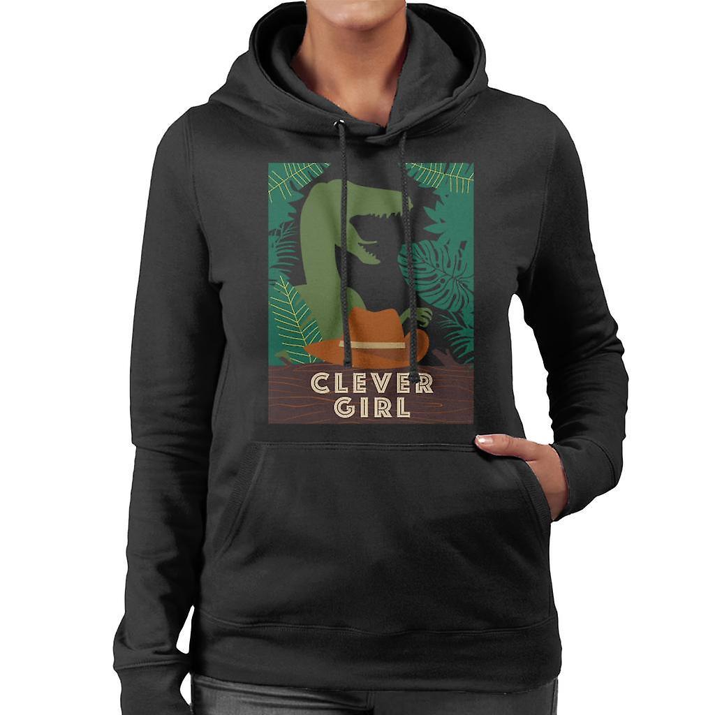 Jurassic Park Velociraptor Silhouette Clever Girl Women's Hooded Sweatshirt Black Medium