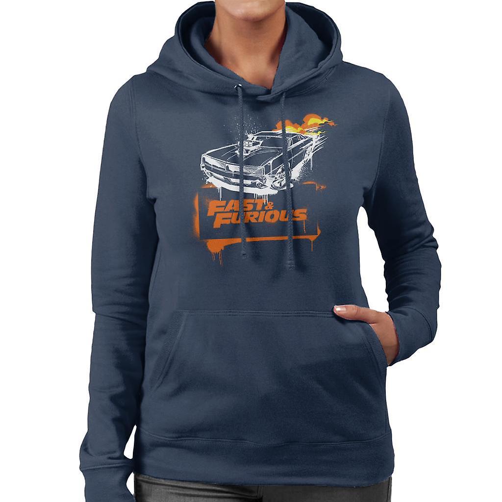 Fast & Furious Fast and Furious Dodge Charger Flame Women's Hooded Sweatshirt Navy Blue X-Large